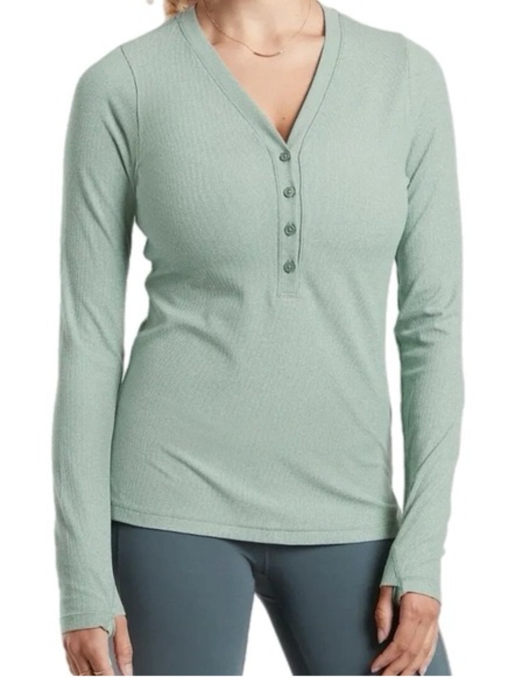 Athleta Mint Green Long Sleeve Henley Top